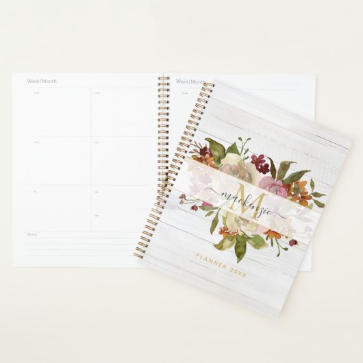 Landelijke Waterverf Rozen Boeket Monogram Planner (Display)