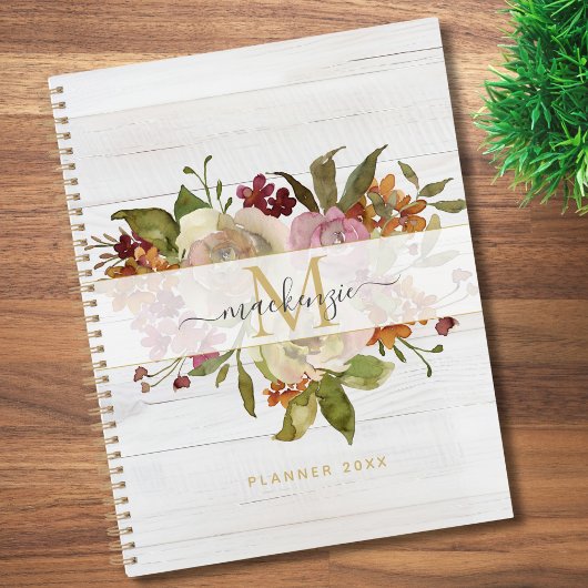Landelijke Waterverf Rozen Boeket Monogram Planner