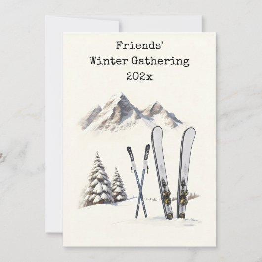 Landelijke waterverf ski sneeuwberg familiereünie kaart (Voorkant)