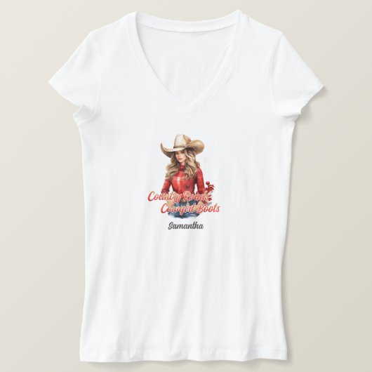 Landelijke wegen cowgirl boots  kerstmeisje t-shirt (Design voorkant)