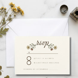 Landelijke Weide Wilde Bloemen Bruiloft RSVP Kaartje