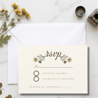 Landelijke Weide Wilde Bloemen Bruiloft RSVP Kaartje