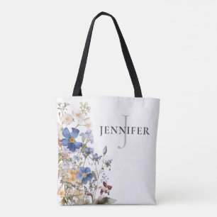 Landelijke weide wilde bloemen monogram tote bag