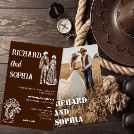 Landelijke Western Bruine Cowboylaarzen Trouwfeest Kaart