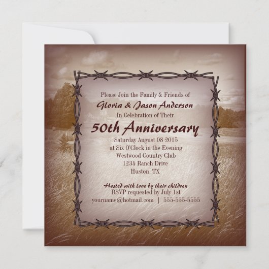 Landelijke Western Country 50ste verjaardagsfeest Kaart (Achterkant)