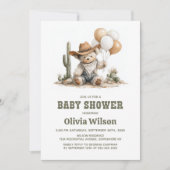 Landelijke western teddybeer babyshower uitnodigin kaart (Voorkant)