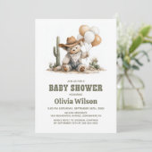 Landelijke western teddybeer babyshower uitnodigin kaart (Staand voorkant)