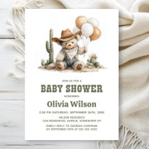 Landelijke western teddybeer babyshower uitnodigin
