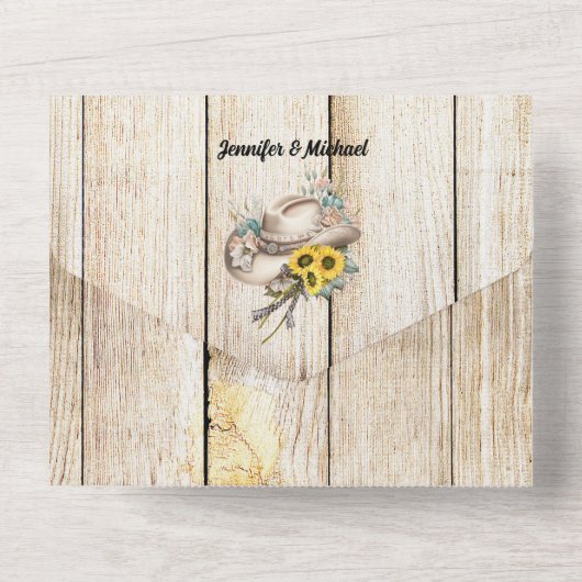 Landelijke western waterverf paard zonnebloem all in one uitnodiging (Achterkant)