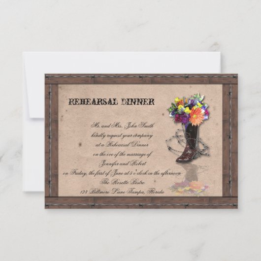 Landelijke Westerne Babed Wire Wedding Rehearings Kaart (Voorkant)