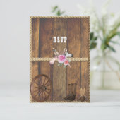 Landelijke Westerne bruiloft Roses Feathers Rope RSVP Kaartje (Staand voorkant)