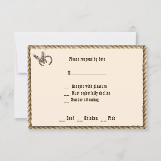 Landelijke Westerne bruiloft Roses Feathers Rope RSVP Kaartje (Achterkant)