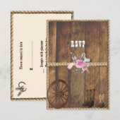 Landelijke Westerne bruiloft Roses Feathers Rope RSVP Kaartje (Voorkant / Achterkant)