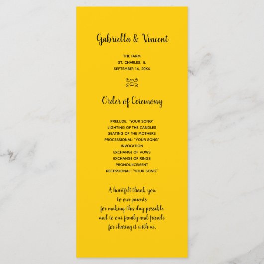 Landelijke Westerne bruiloft voor zonnebloemen Programmakaart (Achterkant)