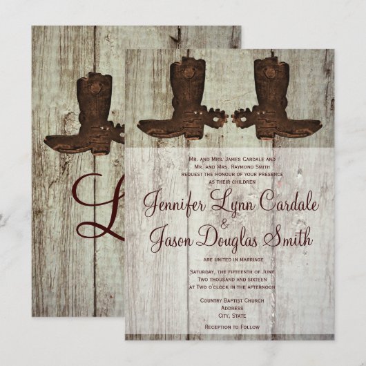 Landelijke Westerne Cowboy Boots Wedding Invitatio Kaart (Voorkant / Achterkant)