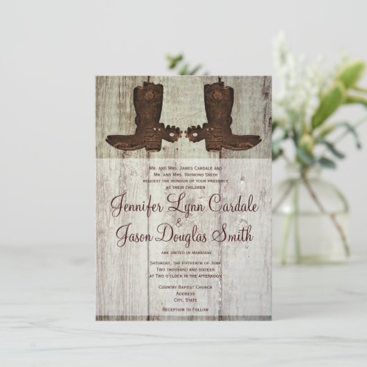 Landelijke Westerne Cowboy Boots Wedding Invitatio Kaart (Staand voorkant)
