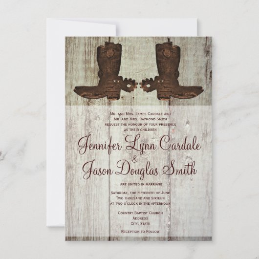 Landelijke Westerne Cowboy Boots Wedding Invitatio Kaart (Voorkant)