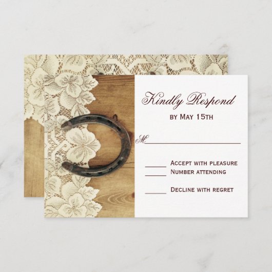 Landelijke Westerne Hoefijzer RSVP-kaart RSVP Kaartje (Voorkant / Achterkant)