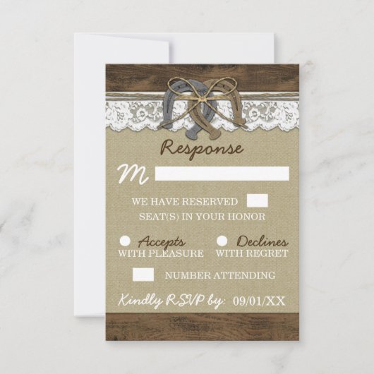 Landelijke Westerne Hoefijzer RSVP-kaarten RSVP Kaartje (Voorkant)