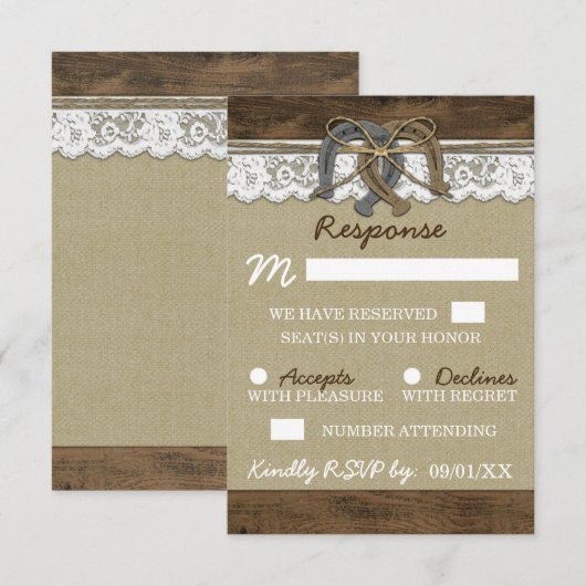 Landelijke Westerne Hoefijzer RSVP-kaarten RSVP Kaartje (Voorkant / Achterkant)