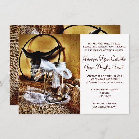 Landelijke Westerne Mason Jar Wedding-uitnodiginge Kaart (Voorkant / Achterkant)