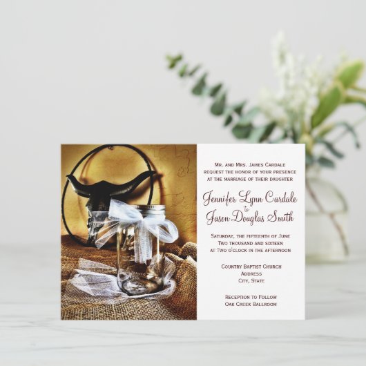 Landelijke Westerne Mason Jar Wedding-uitnodiginge Kaart (Staand voorkant)