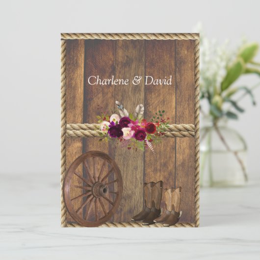 Landelijke Westerne Roodrozen Rope Kaart (Staand voorkant)