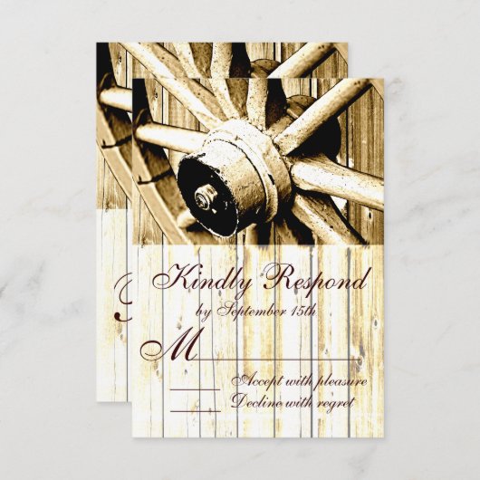 Landelijke Westerne Wagon Wheel Weddenschap RSVP-k RSVP Kaartje (Voorkant / Achterkant)