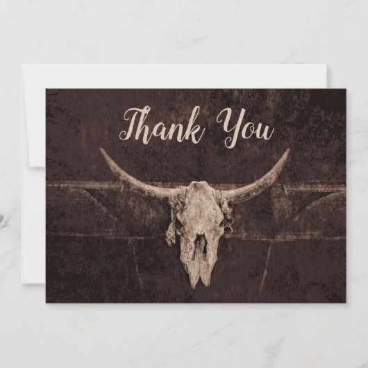 Landelijke Westerse Bruine Stier Schedel Trouw Lan Bedankkaart (Voorkant)