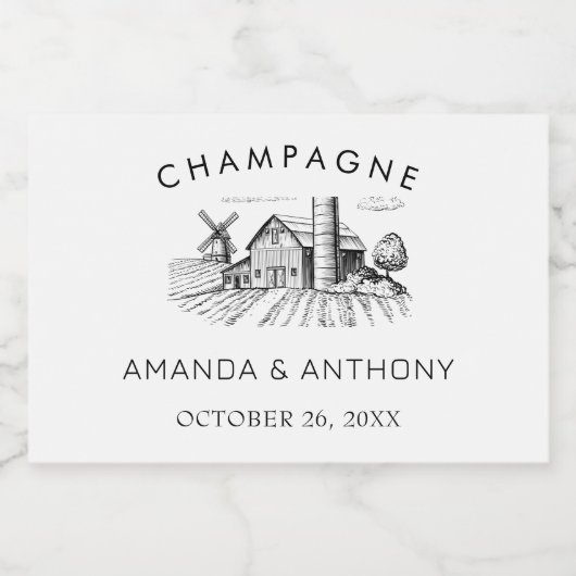 Landelijke Westerse Schuur Bruiloft Champagne Sparkling Wijnetiket (Enkel label)