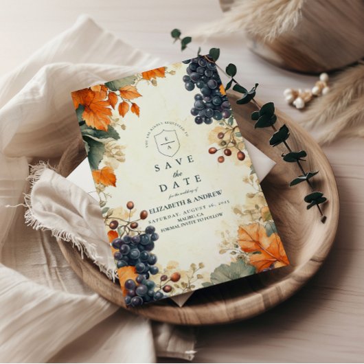 Landelijke wijngaard herfst bruiloft save the date