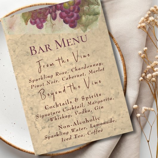 Landelijke wijnland bruiloft drankjes bar menu