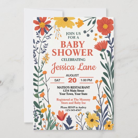 Landelijke wilde bloem baby shower uitnodiging (Voorkant)
