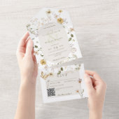 Landelijke wilde bloem lijst wit QR-code All In One Uitnodiging (Afscheurbaar)