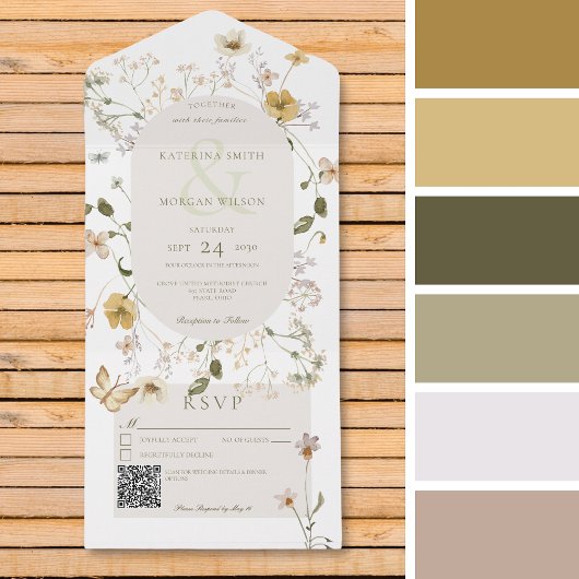 Landelijke wilde bloem lijst wit QR-code All In One Uitnodiging