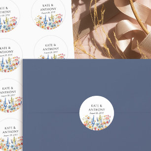 Landelijke Wilde Bloem Mooie Bloemige Bruiloft Ronde Sticker
