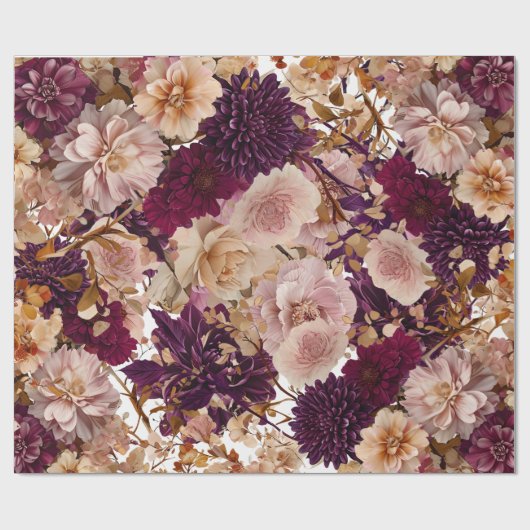 Landelijke Wilde Bloemen Bruidsboeket Burgundy & B Cadeaupapier (Vlak)