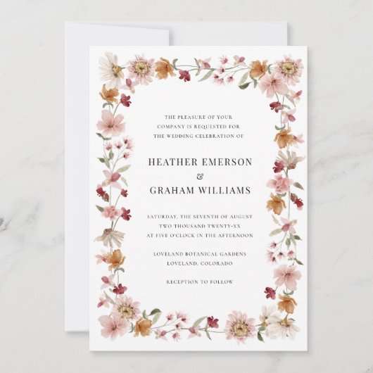 Landelijke Wilde Bloemen Bruiloft Kaart (Voorkant)