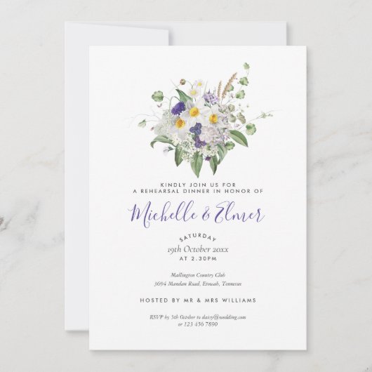 Landelijke wilde bloemen bruiloftsproef diner kaart (Voorkant)