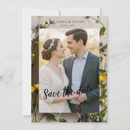 Landelijke wilde bloemen foto trouwkaart "Save the