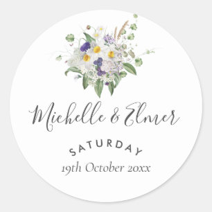 Landelijke Wilde Bloemen Groene Boeket Huwelijksgu Ronde Sticker