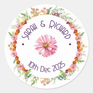 Landelijke Wilde Bloemen Lente Bruiloft, Romantisc Ronde Sticker