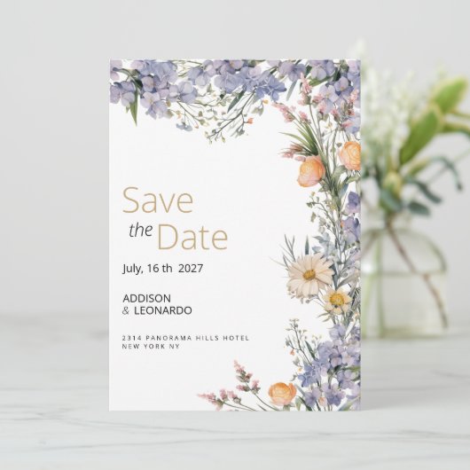 Landelijke wilde bloemen rustiek Save the Date Kaart (Staand voorkant)