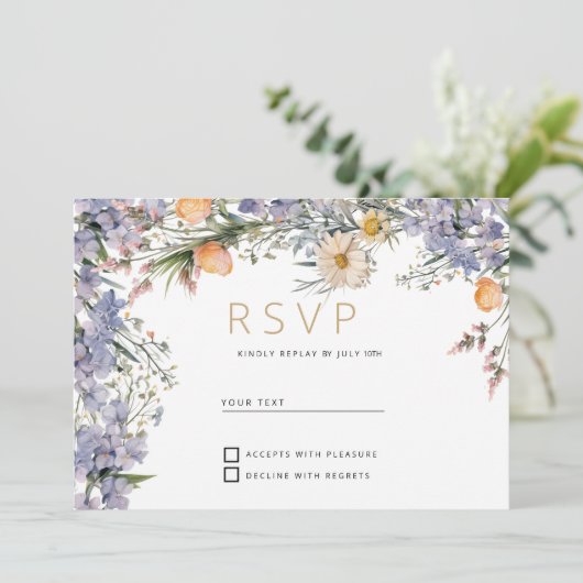 Landelijke wilde bloemen rustieke RSVP Kaart (Staand voorkant)