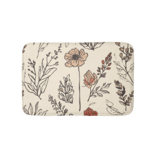 Landelijke Wilde Bloemen Vintage Botanische Schets Badmat
