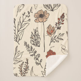 Landelijke Wilde Bloemen Vintage Botanische Schets Sherpa Deken