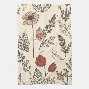 Landelijke Wilde Bloemen Vintage Botanische Schets Theedoek