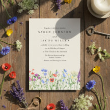 Landelijke Wilde Bloemen Weide Trouwuitnodiging