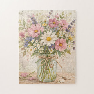 Landelijke wilde bloemenboeket in vintage metselwe legpuzzel