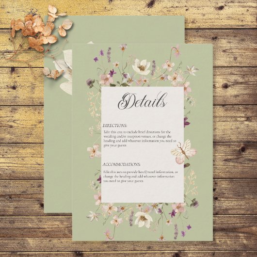 Landelijke wilde bloemenlijst saliegroene details informatiekaartje